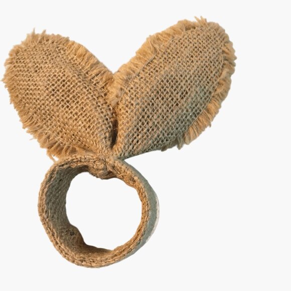 Burlap Bunny Ear Napkin Ring Easter Glitter Table Accent Cottage Farmhouse - Picture 3 of 3